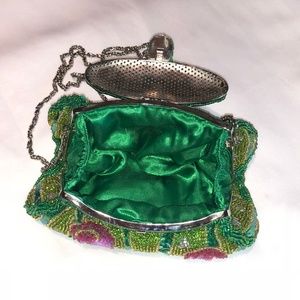 Vibrant Green & Pink Bead & Sequin Evening bag